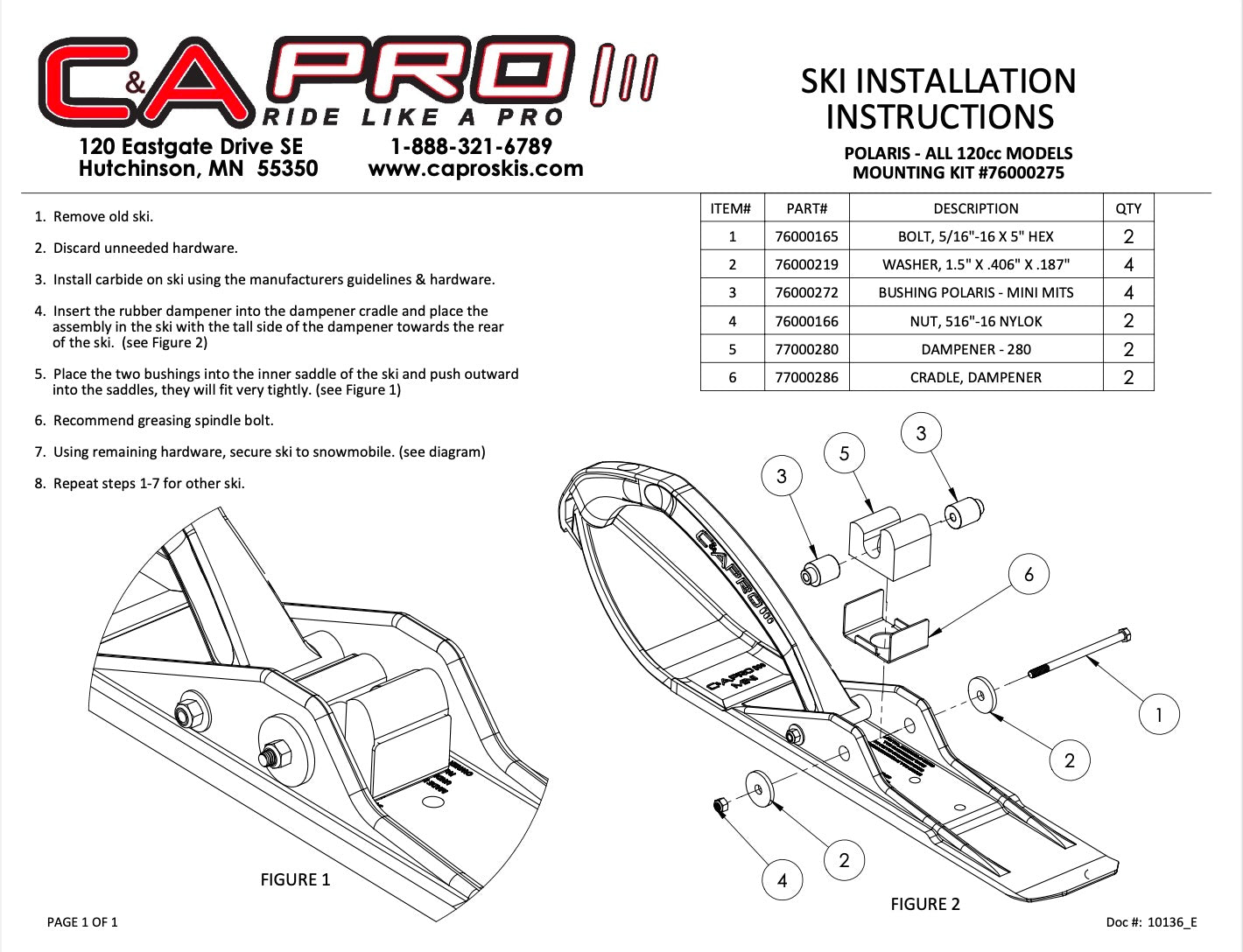 C&A PRO Ski Mounts For All Years Polaris Mini Snowmobiles