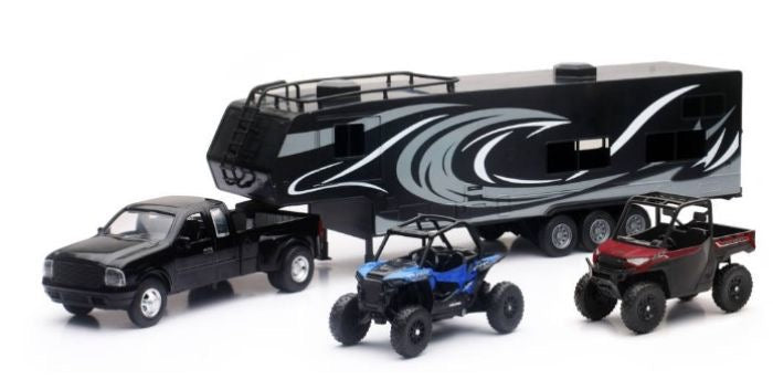 DIE CAST PICK UP TOY HAULER W/ POLARIS SIDE BY SIDE VEHICLES