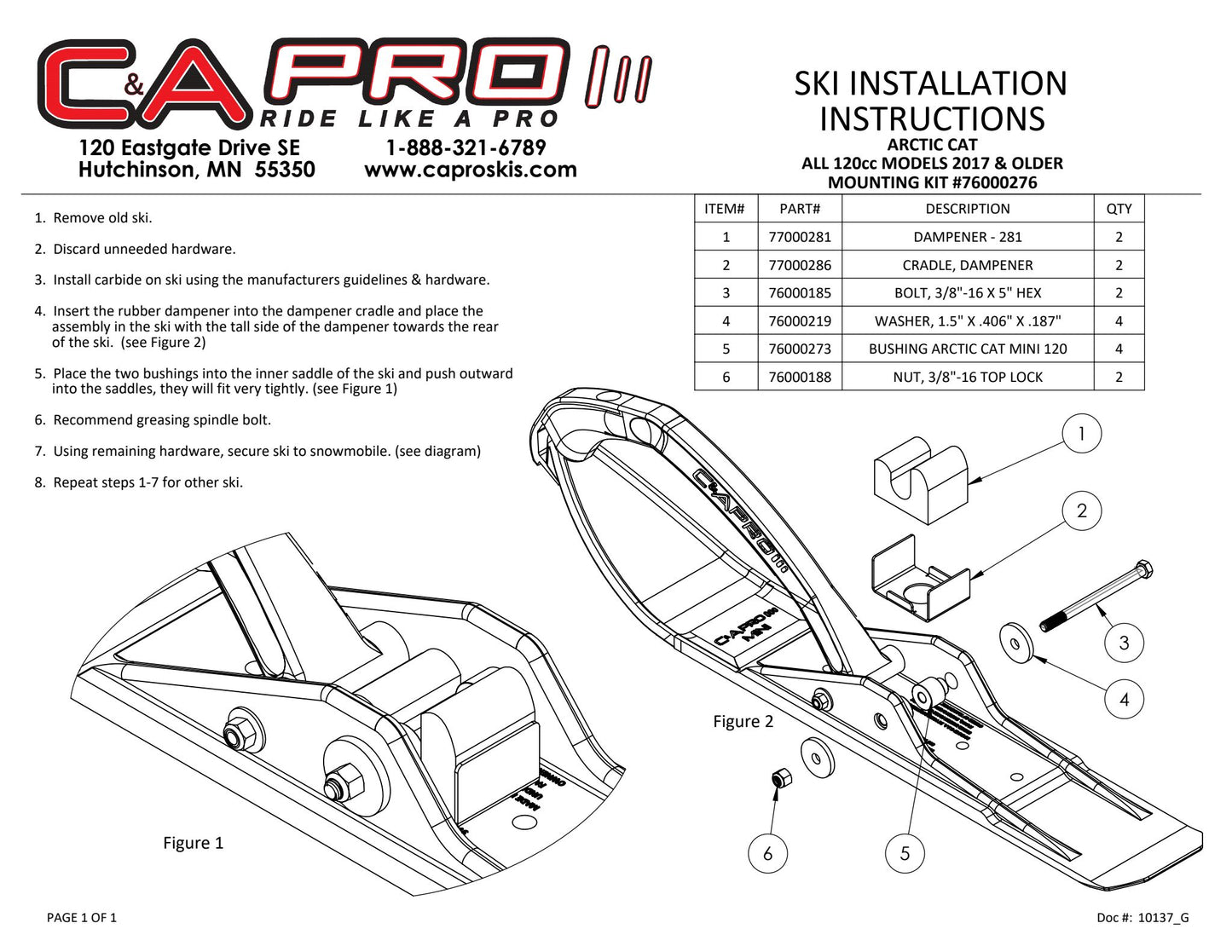 C&A PRO Ski Mount 2017 & Older Arctic Cat 120 Snowmobiles