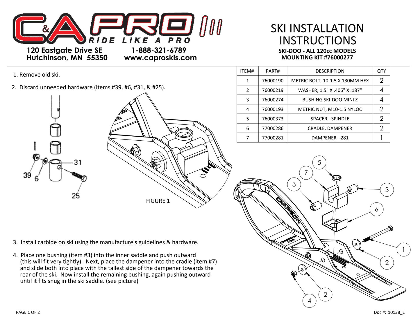 C&A PRO Ski Mount Kit for 2022 & Older Ski Doo 120cc Snowmobile
