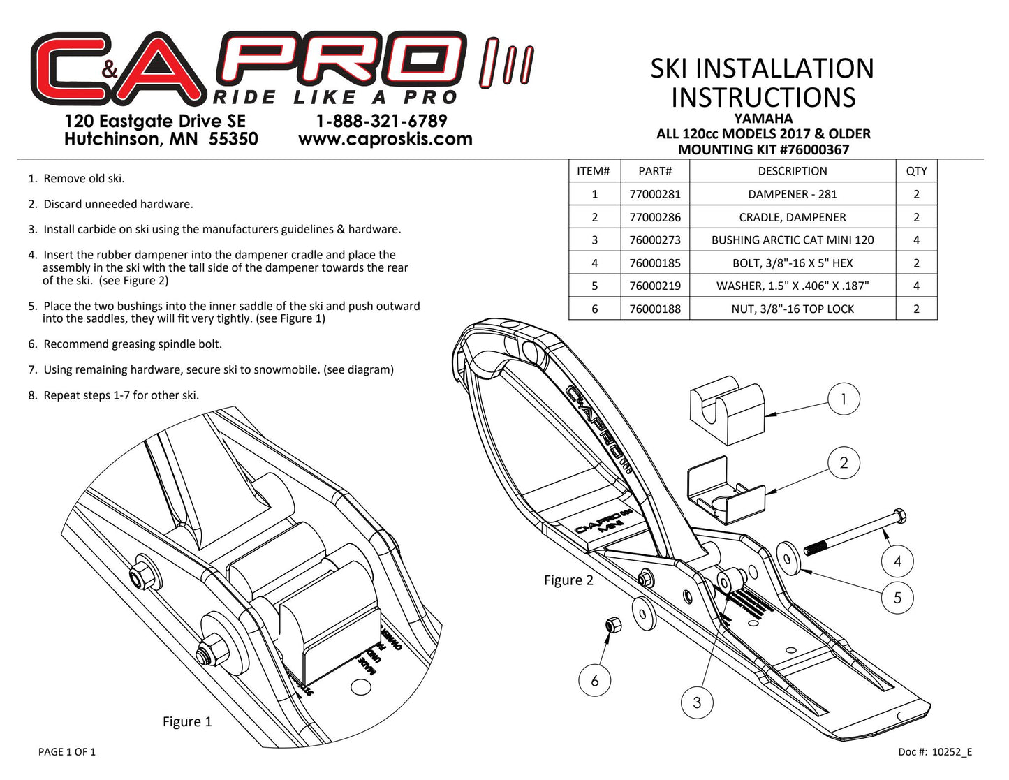 C&A PRO Ski Mount for 2017 & Older Yamaha 120cc Snowmobiles