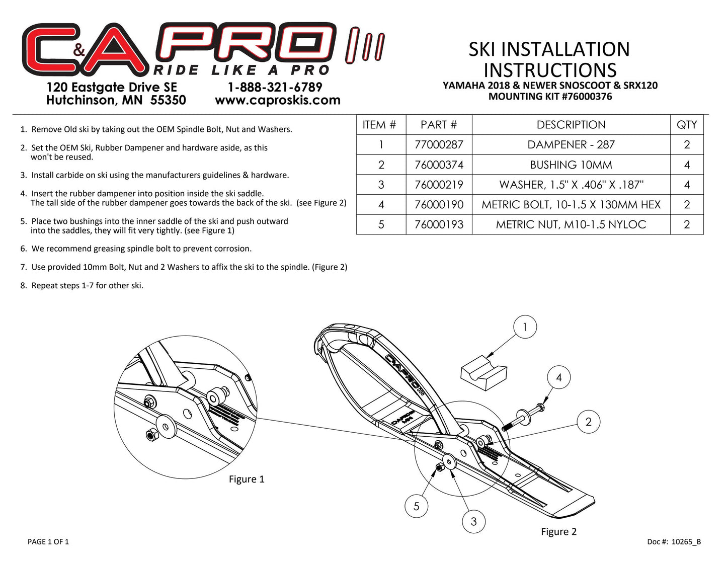 C&A PRO Ski Mount Kit for 2018 & Newer Yamaha 120 & 200 Snowmobiles
