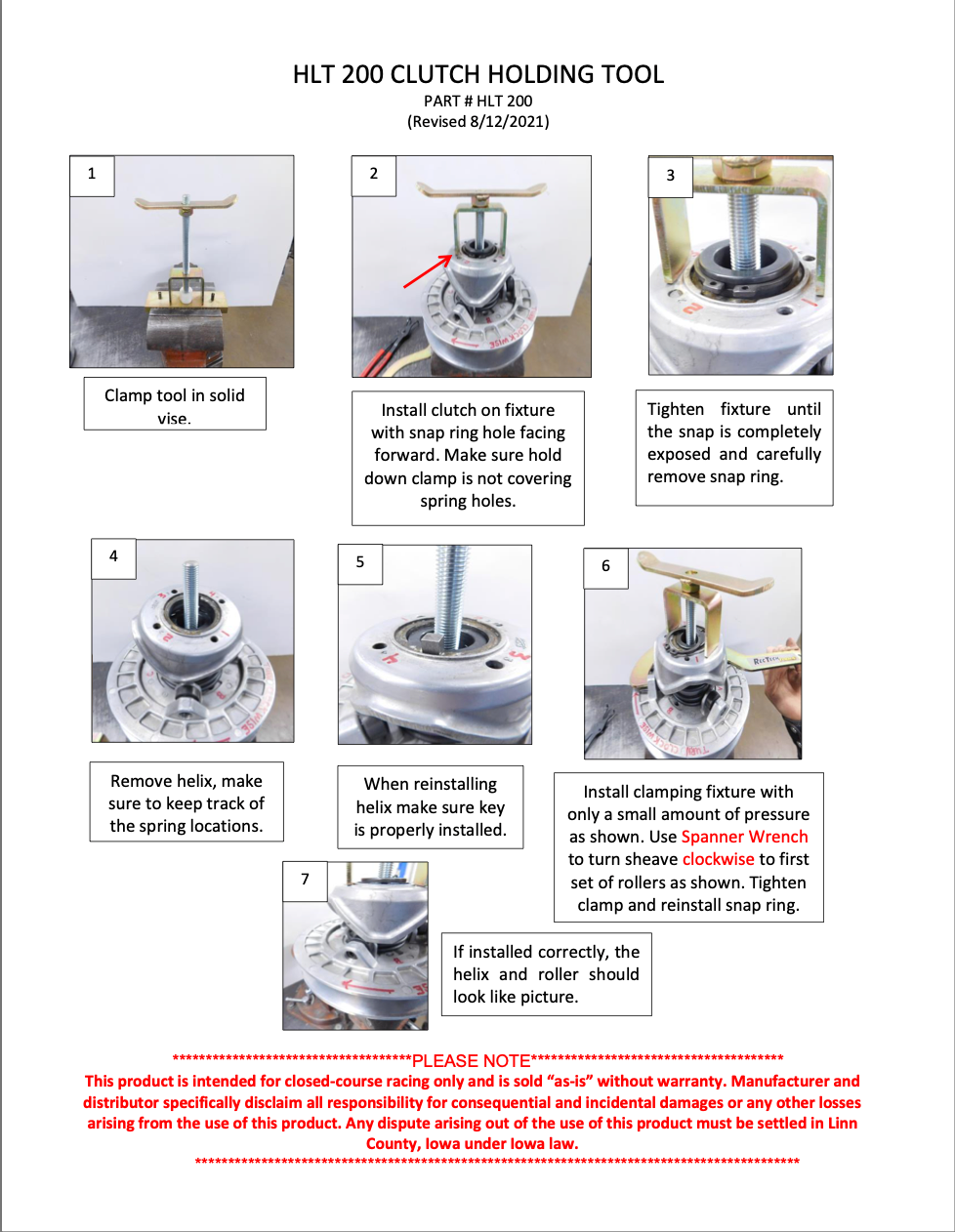 Holding Tool for 200 Snowmobile Secondary Clutch