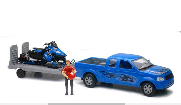 1/18 PICK UP W/ POLARIS SWITCHBACK SNOWMOBILE & FIGURINE SET