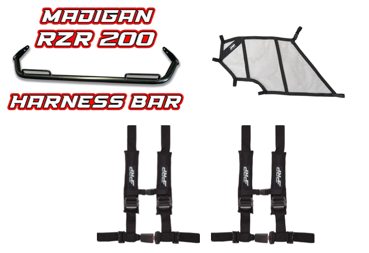 Polaris RZR 200 Safety Bundle - Madigan Harness Bar, PRP Harness & Window Net Bundle